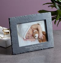 Tap to view New Baby Personalised Slate Photo Frame - Landscape