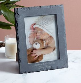 New Baby Personalised Slate Photo Frame - Portrait