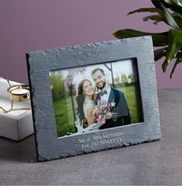 Tap to view Wedding Personalised Slate Photo Frame - Landscape