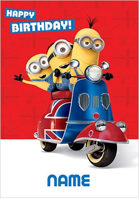 Minions Scooter Happy Birthday Card