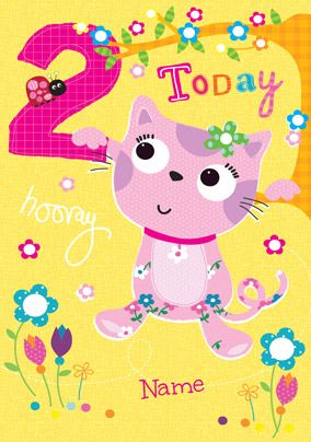 Abacus - Two Year Old Birthday Card Fabric Cat 2 Today