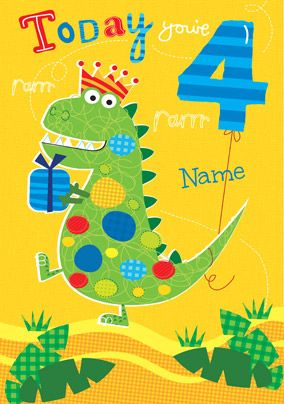 Abacus - Four Year Old Birthday Card Dinosaur 4th Birthday