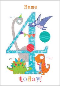 Tap to view Abacus - Four Year Old Birthday Card Dinosaur Party Four Today