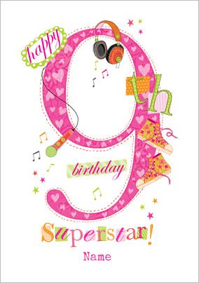 Abacus - Nine Year Old Birthday Card Music Superstar 9 Today