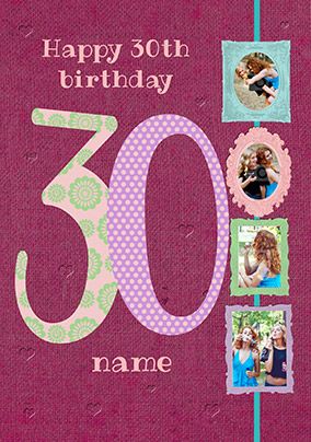 Big Numbers - 30th Birthday Card Female Multi Photo Upload
