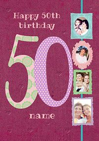 Tap to view Big Numbers - 50th Birthday Card Female Multi Photo Upload
