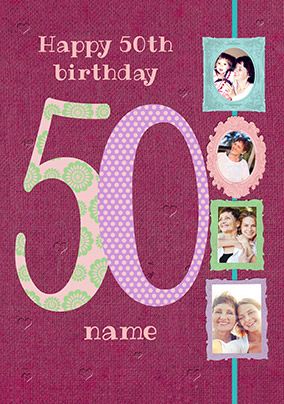 Big Numbers - 50th Birthday Card Female Multi Photo Upload