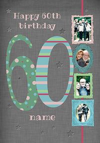 Big Numbers - 60th Birthday Card Male Multi Photo Upload