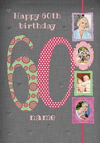Tap to view Big Numbers - 60th Birthday Card Female Multi Photo Upload