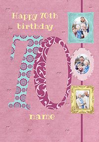 Tap to view Big Numbers - 70th Birthday Card Female Multi Photo Upload