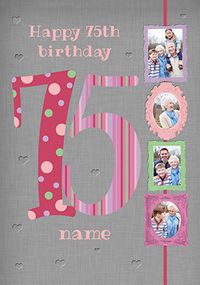Pink 75th Birthday Card - Multi Photo