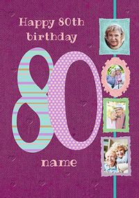 Tap to view Big Numbers - 80th Birthday Card Female Multi Photo Upload