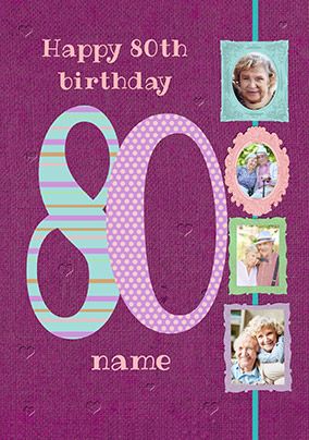 Tap to view Big Numbers - 80th Birthday Card Female Multi Photo Upload