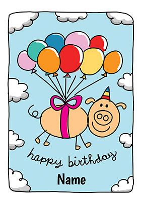 Babette Pig & Balloons Personalised Card