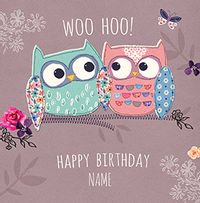 Two Owls Birthday Card - Woo Hoo