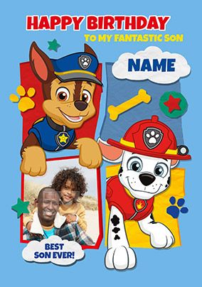 En del Lagring sandhed Paw Patrol - Son Photo Birthday Card | Funky Pigeon