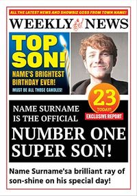 Spoof Newspaper Top Son Personalised Birthday Card