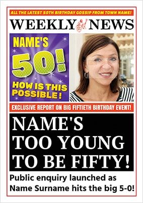 Spoof Newspaper 50th Birthday Personalised Card