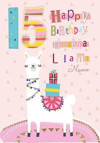 15th Birthday Llama Personalised Card
