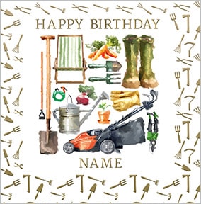 GARDENER - GREAT CARD!! Personalised Birthday Card GARDENING THEME.... 