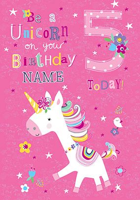 5th Birthday Unicorn Personalised Card