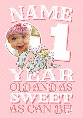 Dumbo Age 1 Birthday Card Girl