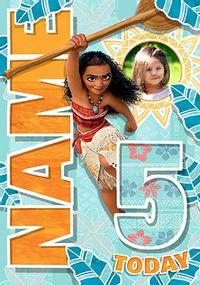 Moana Age 5 Photo Upload Birthday Girl Card