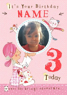 Emily Button - 3 Today Photo Birthday Card