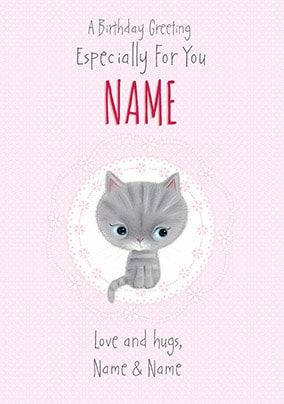 PERSONALISED WHITE CAT KITTEN BIRTHDAY ANY OCCASION CARD with picture insert
