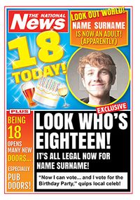 18th Birthday Photo Upload National News Birthday Card