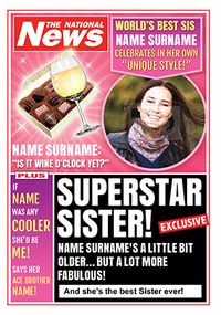 Super Sister Photo Upload National News Birthday Card