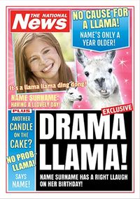 Tap to view Drama Llama Photo Upload National News Birthday Card