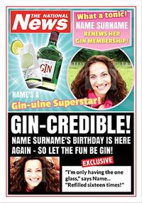 Gin-Credible Photo Upload National News Birthday Card