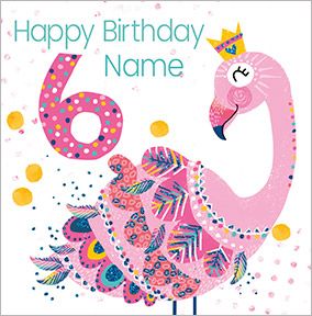 Girls Personalised Flamingo Birthday Card