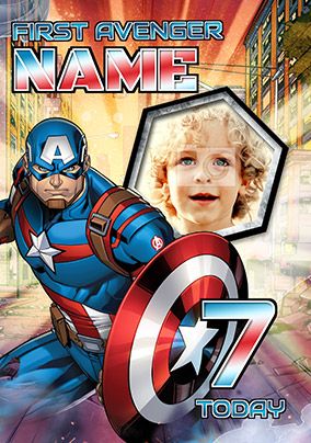 Captain America Age 7 Birthday Photo Card