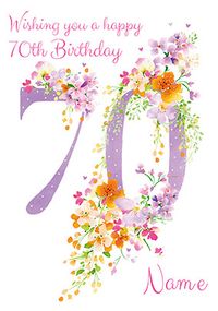 70th Birthday card - Floral adornment