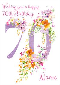 70th Birthday card - Floral adornment