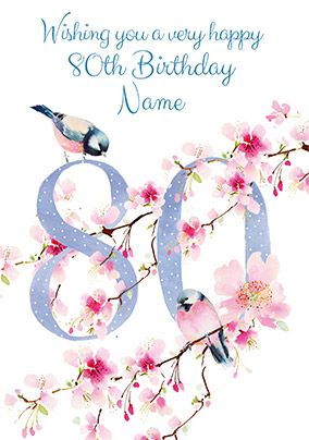 80th Birthday Card - floral adornment