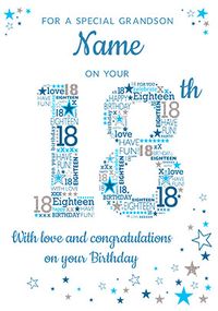 Tap to view Grandson 18th Birthday Card - Blue