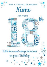 Grandson 18th Birthday Card - Blue