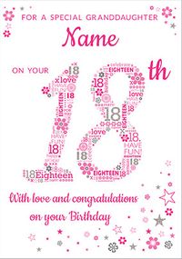 Granddaughter 18th Birthday Card -Pink