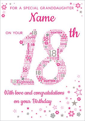 Granddaughter 18th Birthday Card -Pink