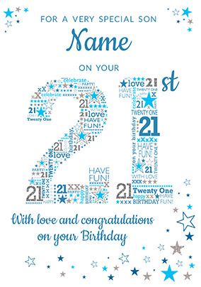 Son 21st Birthday Card - Blue