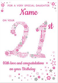 Daughter 21st Birthday Card - Pink