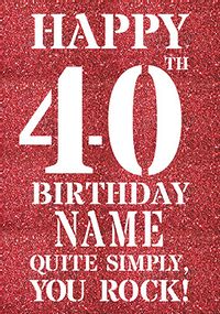 40th Birthday Card You Rock - Milestone Birthday