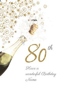 80th Birthday Card Champagne Bottle - Milestone Birthday