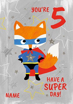 5 Today Boy Super Fox  Birthday Card