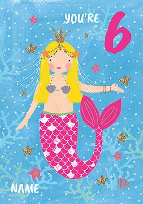 6 Today Mermaid Birthday Card