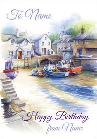 Tap to view R and R - Birthday Card Moored Fishing Boats