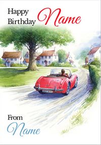 R and R - Birthday Card Sports Car in the Countryside